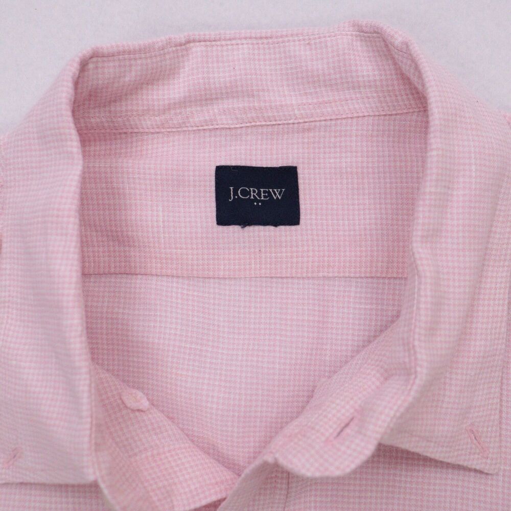 J Crew Shirt Men's Large Pink Gingham Linen Blend Long Sleeve Button-Down Preppy - Picture 4 of 7